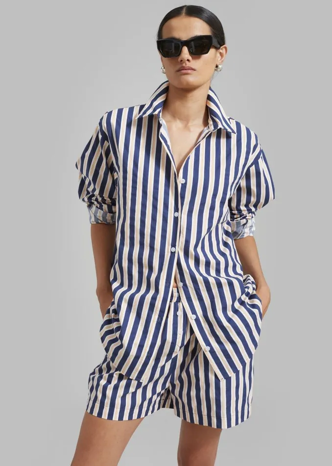Women The Frankie Shop Bottoms Juno Boxer Shorts Navy Stripe