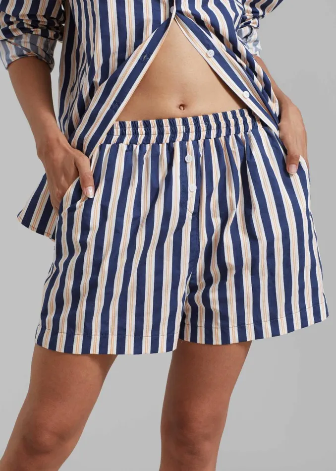 Women The Frankie Shop Bottoms Juno Boxer Shorts Navy Stripe