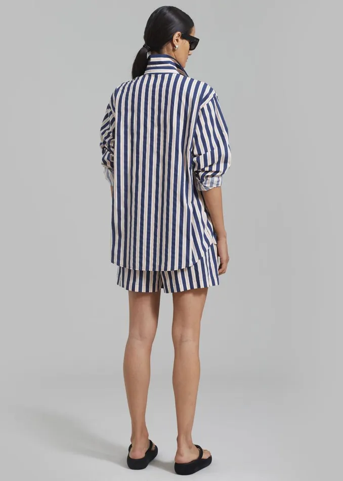 Women The Frankie Shop Bottoms Juno Boxer Shorts Navy Stripe