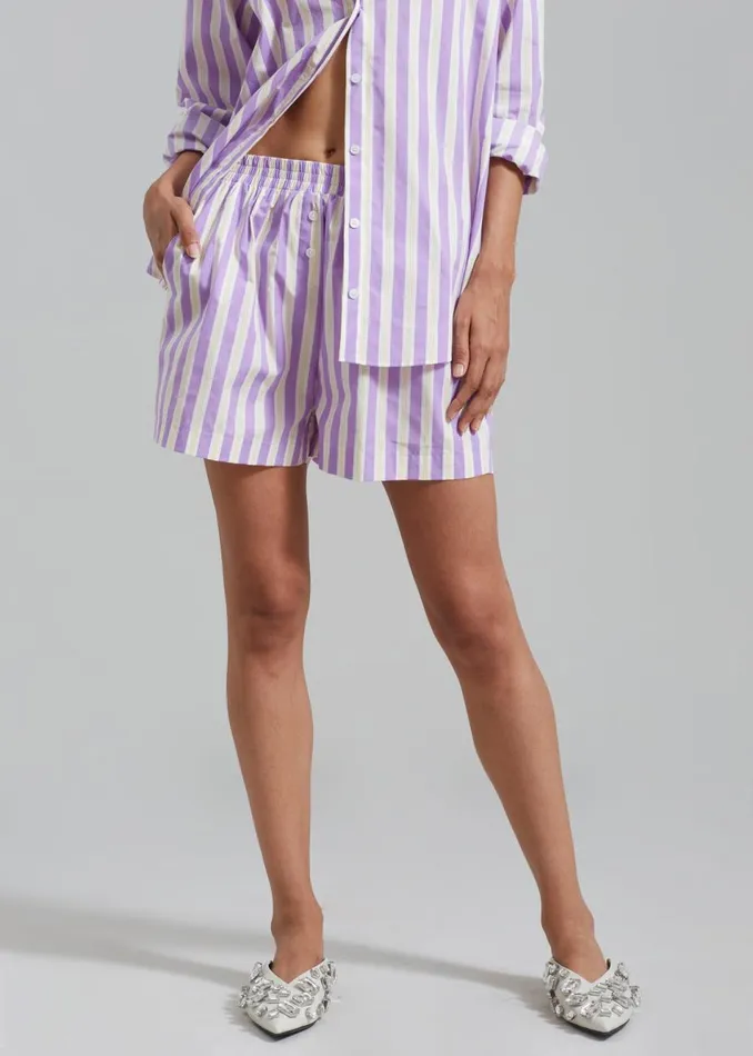 Women The Frankie Shop Bottoms Juno Boxer Shorts Violet Stripe
