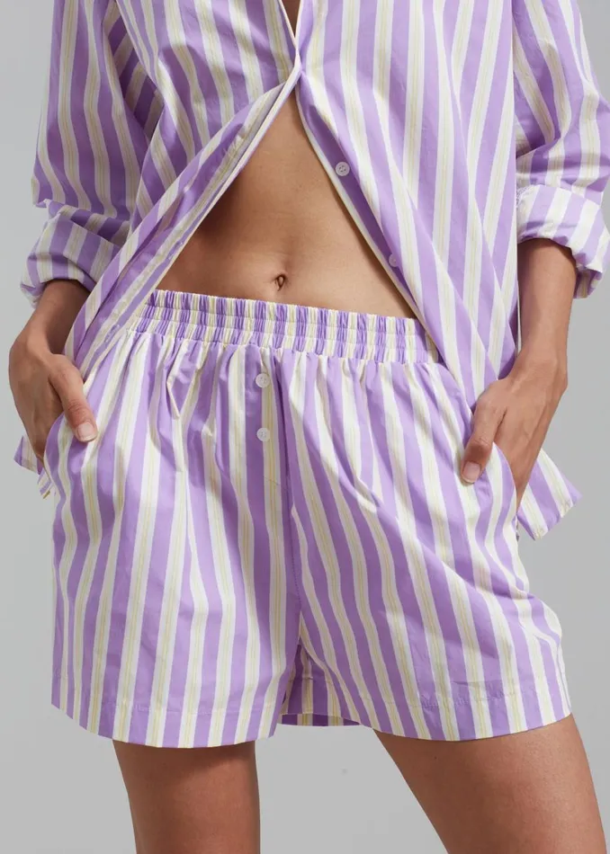 Women The Frankie Shop Bottoms Juno Boxer Shorts Violet Stripe