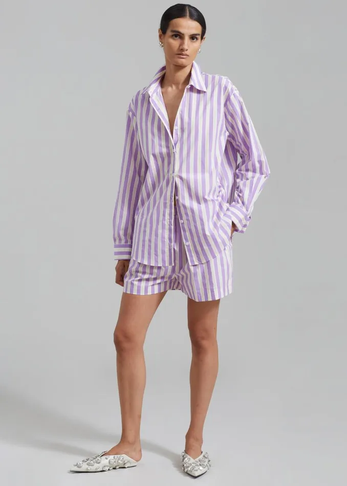 Women The Frankie Shop Bottoms Juno Boxer Shorts Violet Stripe
