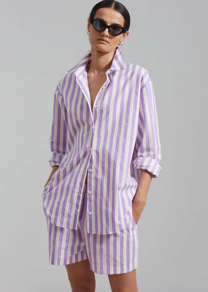 Women The Frankie Shop Bottoms Juno Boxer Shorts Violet Stripe