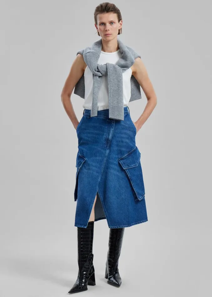 Women The Frankie Shop Bottoms JW Anderson Cargo Midi Denim Skirt Blue