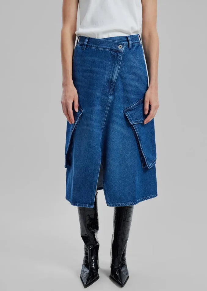 Women The Frankie Shop Bottoms JW Anderson Cargo Midi Denim Skirt Blue