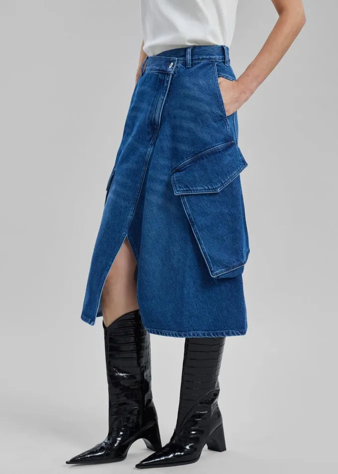 Women The Frankie Shop Bottoms JW Anderson Cargo Midi Denim Skirt Blue