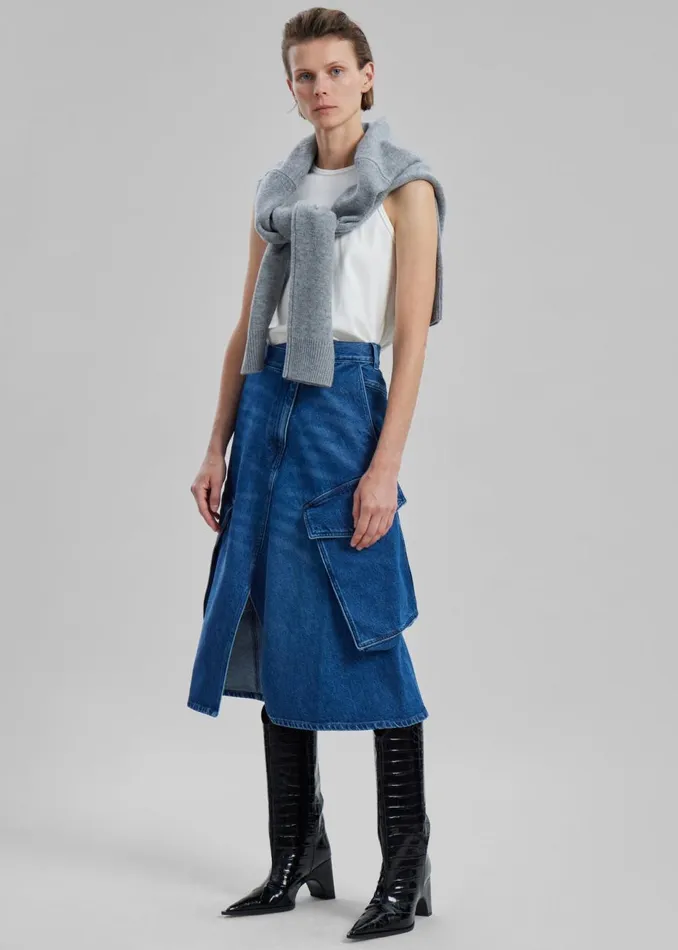 Women The Frankie Shop Bottoms JW Anderson Cargo Midi Denim Skirt Blue