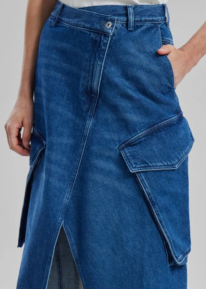 Women The Frankie Shop Bottoms JW Anderson Cargo Midi Denim Skirt Blue