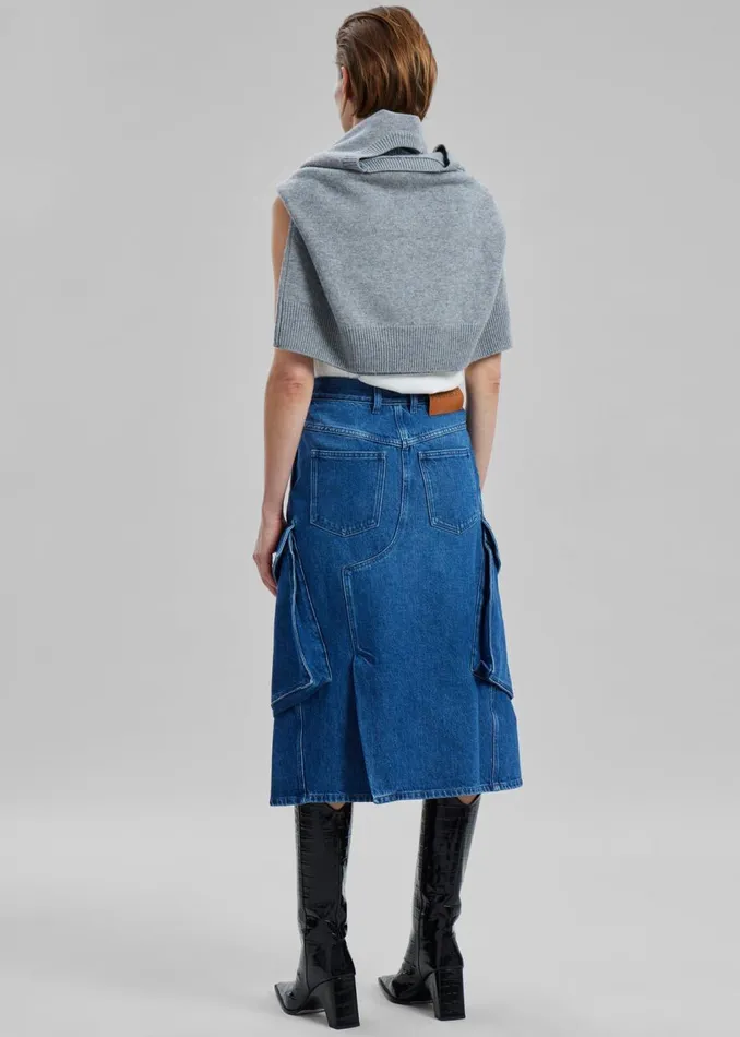 Women The Frankie Shop Bottoms JW Anderson Cargo Midi Denim Skirt Blue