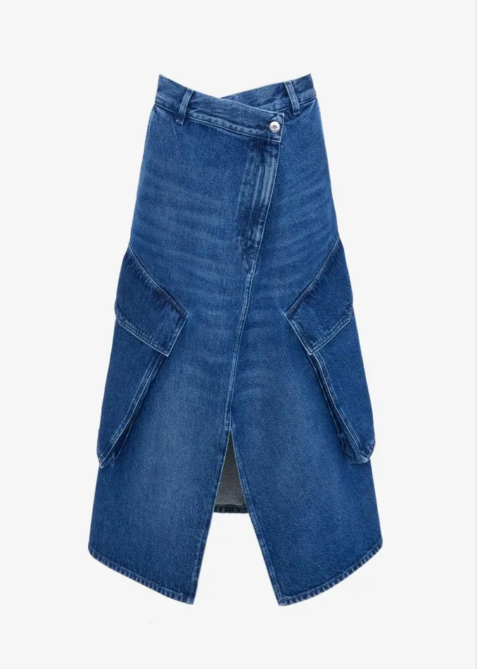 Women The Frankie Shop Bottoms JW Anderson Cargo Midi Denim Skirt Blue