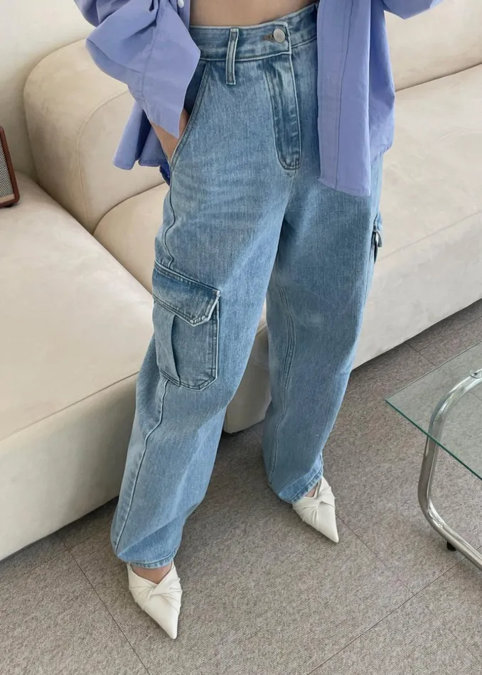 Women The Frankie Shop Bottoms Kai Cargo Denim Pants Worn Wash