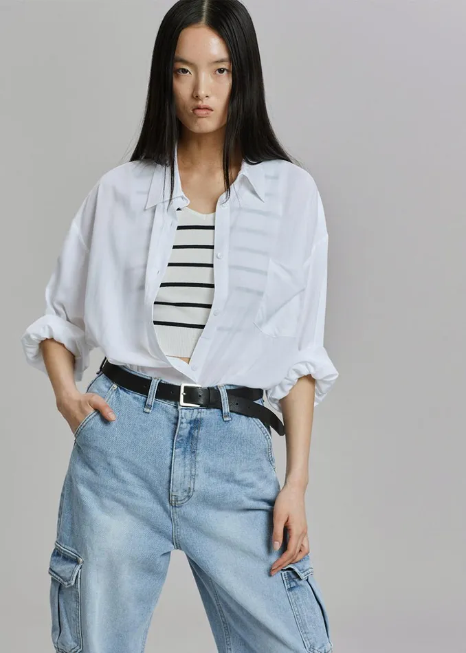 Women The Frankie Shop Bottoms Kai Cargo Denim Pants Worn Wash