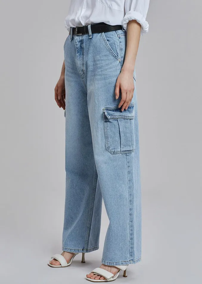 Women The Frankie Shop Bottoms Kai Cargo Denim Pants Worn Wash