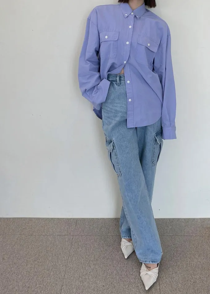 Women The Frankie Shop Bottoms Kai Cargo Denim Pants Worn Wash