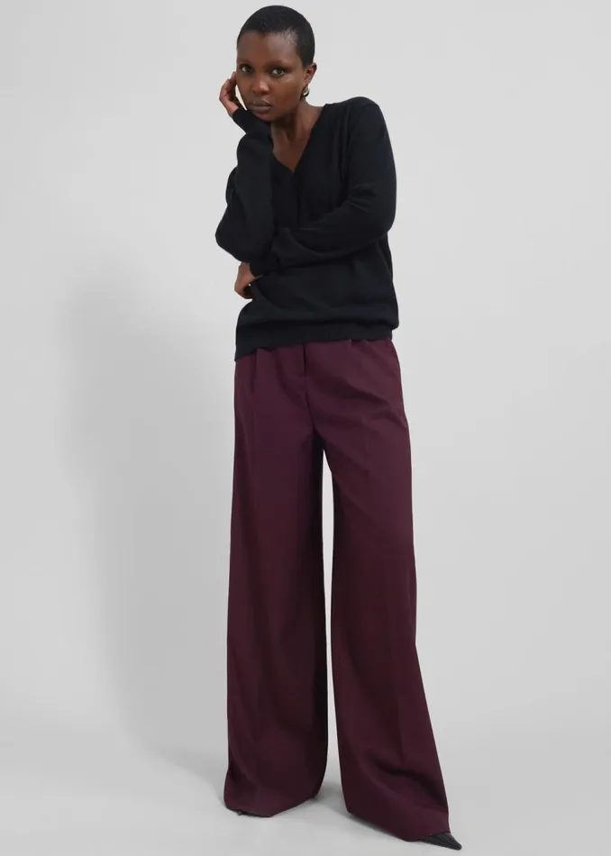 Women The Frankie Shop Bottoms Kamila Wide Leg Trousers Burgundy