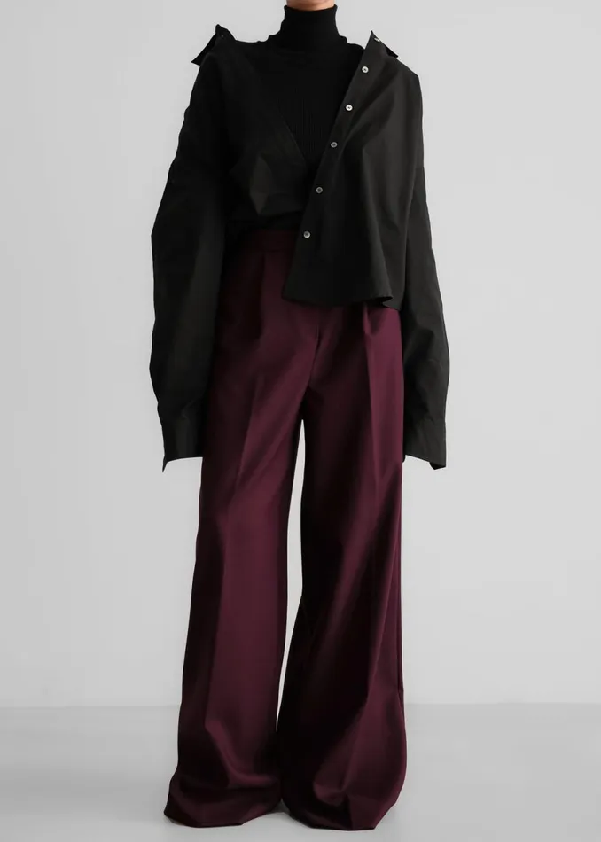 Women The Frankie Shop Bottoms Kamila Wide Leg Trousers Burgundy