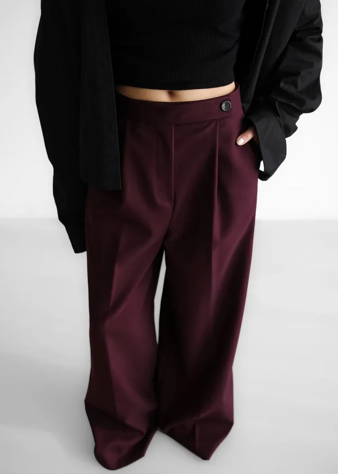Women The Frankie Shop Bottoms Kamila Wide Leg Trousers Burgundy