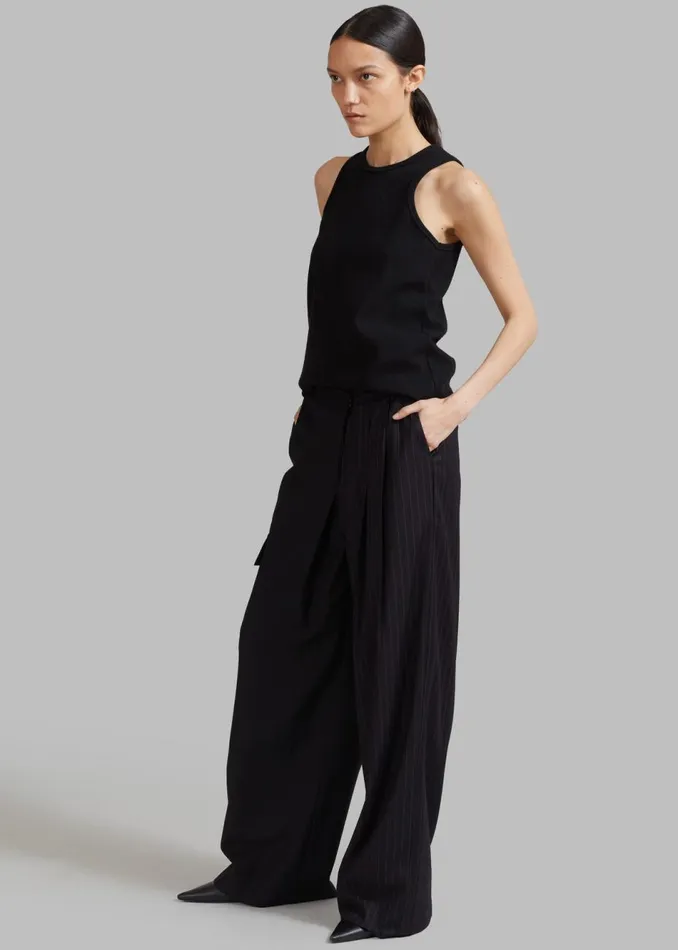 Women The Frankie Shop Bottoms Karsyn Contrast Pinstripe Pants Black
