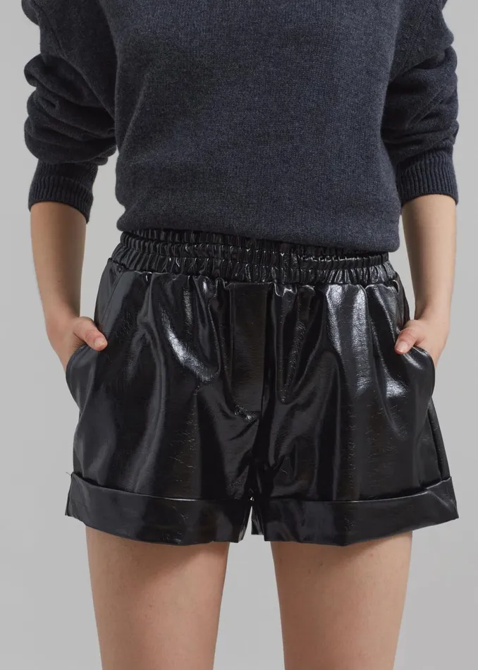 Women The Frankie Shop Bottoms Kassy Faux Leather Shorts Black