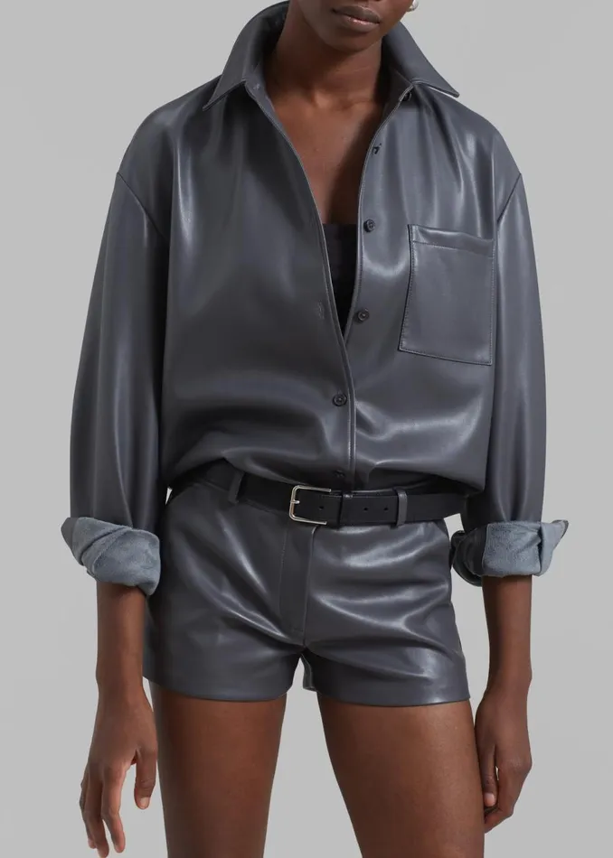 Women The Frankie Shop Bottoms Kate Faux Leather Shorts Grey