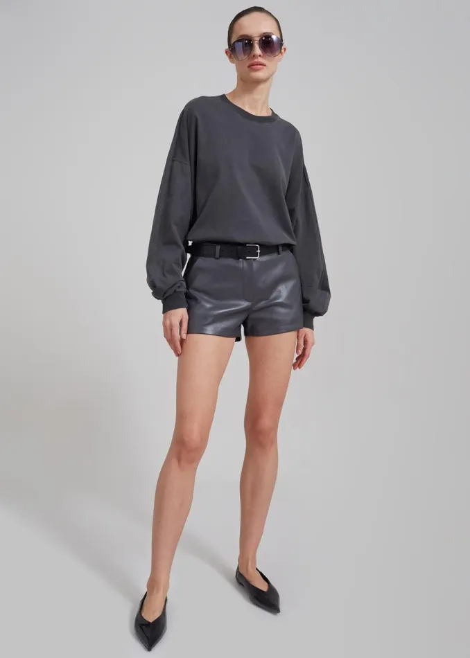 Women The Frankie Shop Bottoms Kate Faux Leather Shorts Grey