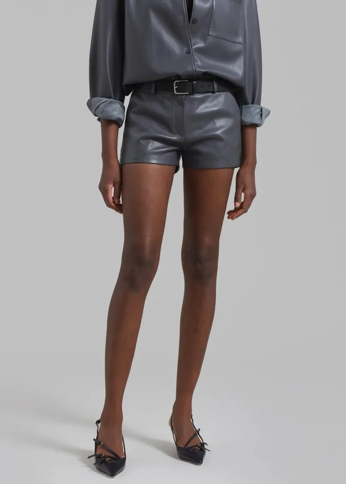 Women The Frankie Shop Bottoms Kate Faux Leather Shorts Grey