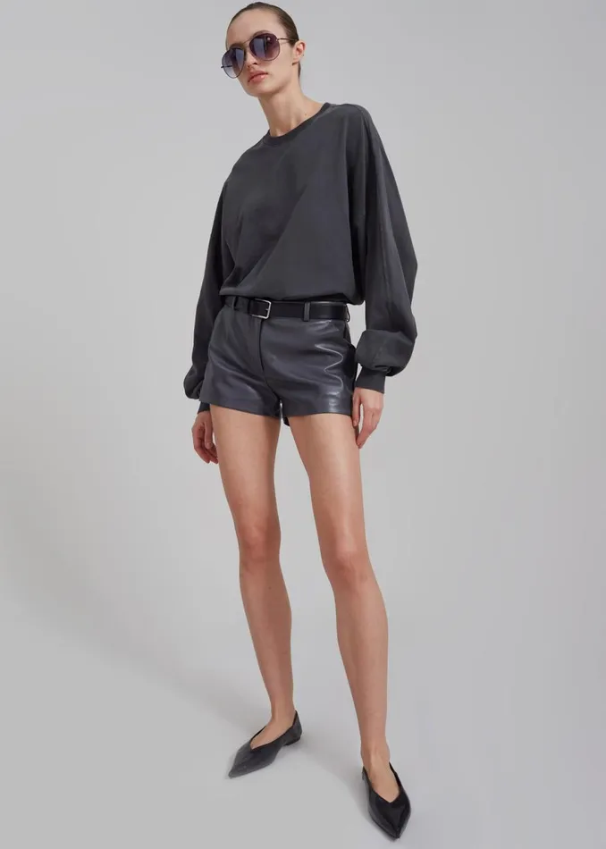 Women The Frankie Shop Bottoms Kate Faux Leather Shorts Grey