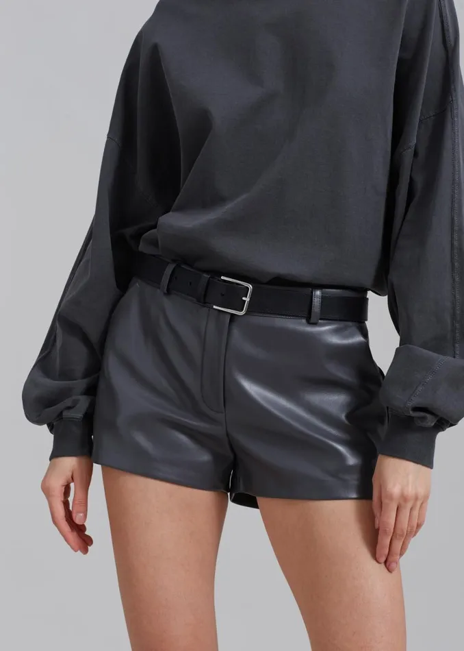 Women The Frankie Shop Bottoms Kate Faux Leather Shorts Grey