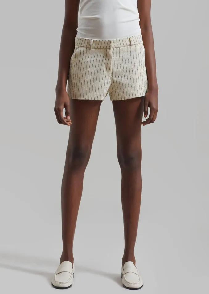 Women The Frankie Shop Bottoms Kate Twill Mini Shorts Light Beigeblack Pinstripe