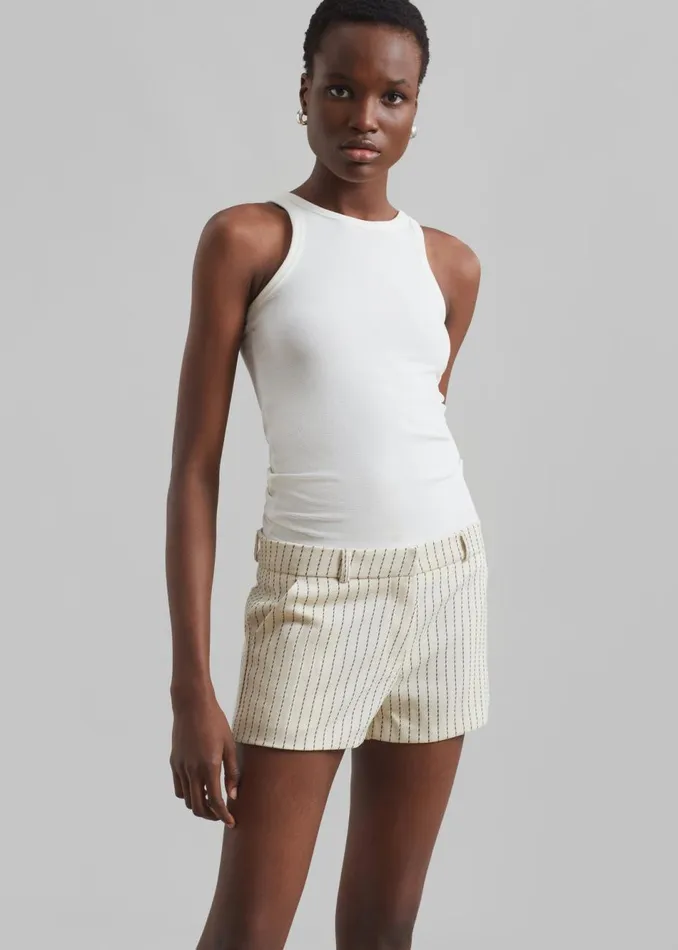 Women The Frankie Shop Bottoms Kate Twill Mini Shorts Light Beigeblack Pinstripe