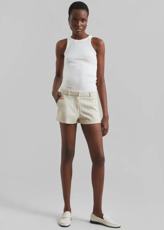 Women The Frankie Shop Bottoms Kate Twill Mini Shorts Light Beigeblack Pinstripe