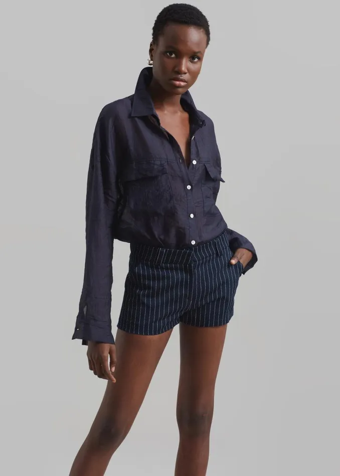 Women The Frankie Shop Bottoms Kate Twill Mini Shorts Navywhite Pinstripe