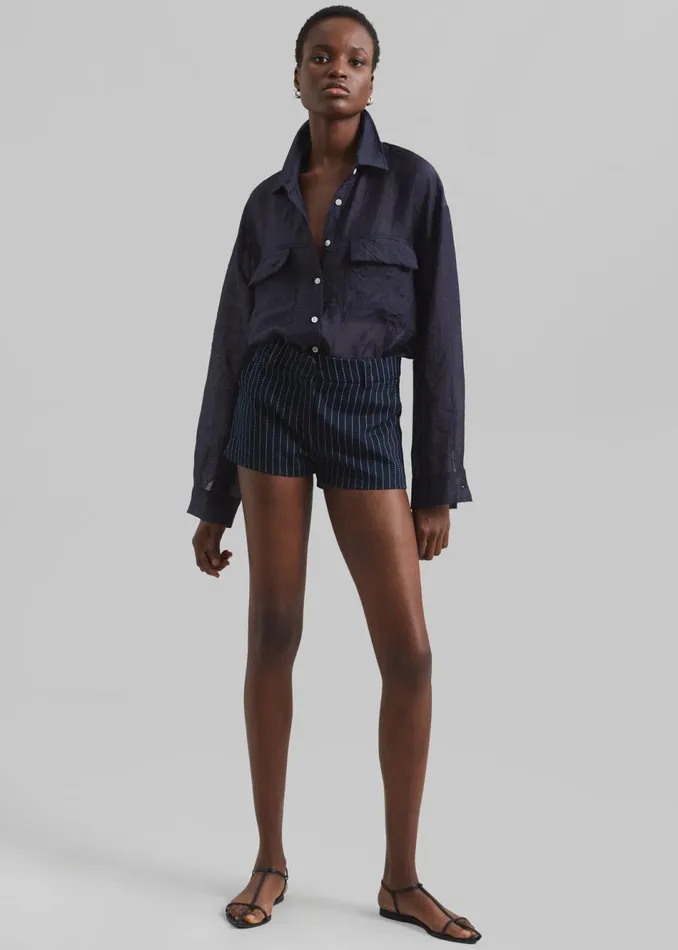 Women The Frankie Shop Bottoms Kate Twill Mini Shorts Navywhite Pinstripe