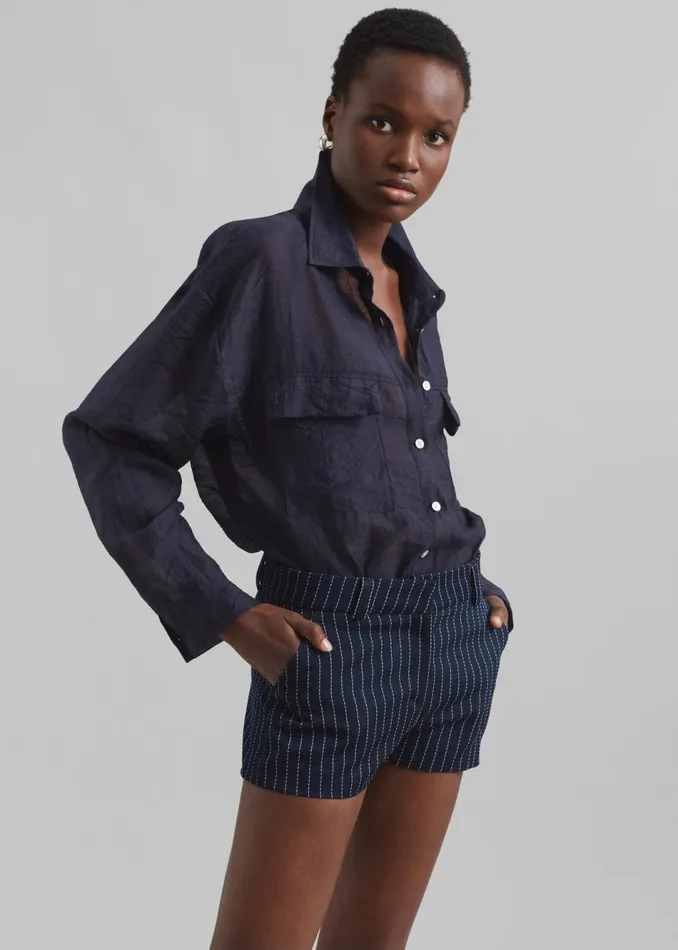Women The Frankie Shop Bottoms Kate Twill Mini Shorts Navywhite Pinstripe
