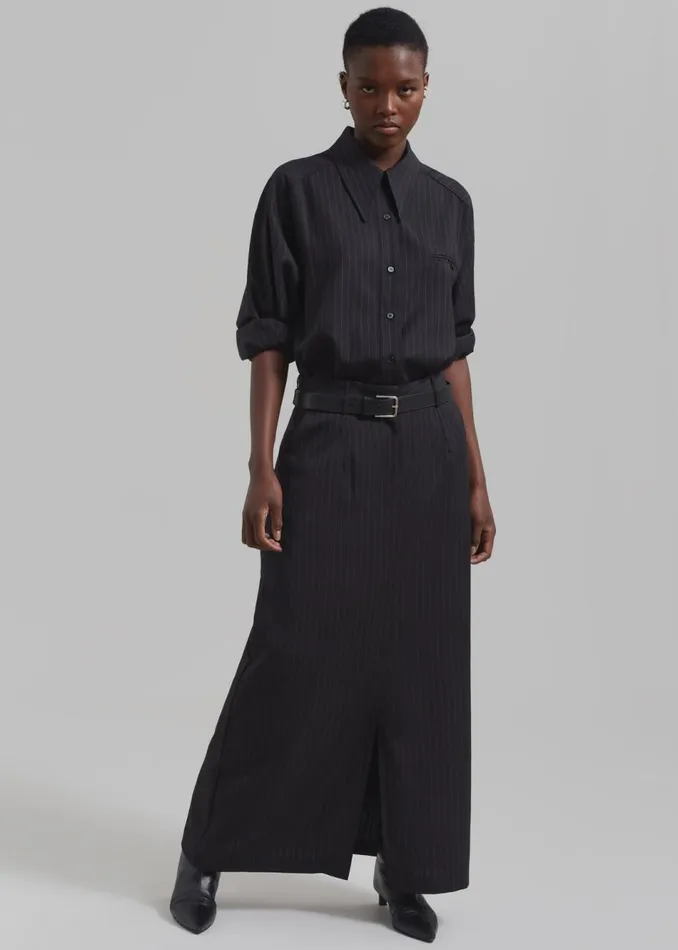 Women The Frankie Shop Bottoms Kerry Maxi Skirt Black Pinstripe