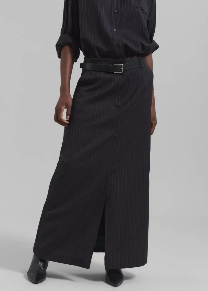 Women The Frankie Shop Bottoms Kerry Maxi Skirt Black Pinstripe