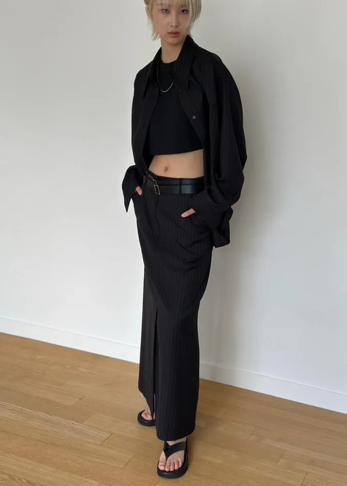 Women The Frankie Shop Bottoms Kerry Maxi Skirt Black Pinstripe