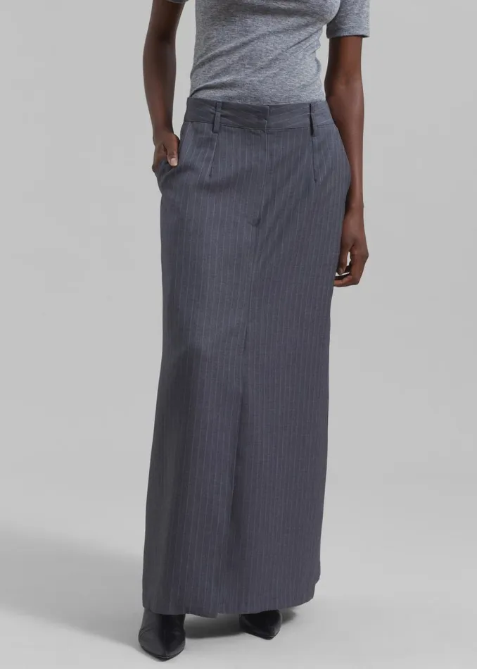 Women The Frankie Shop Bottoms Kerry Maxi Skirt Grey Pinstripe