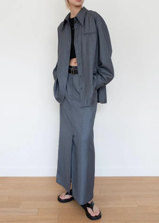 Women The Frankie Shop Bottoms Kerry Maxi Skirt Grey Pinstripe