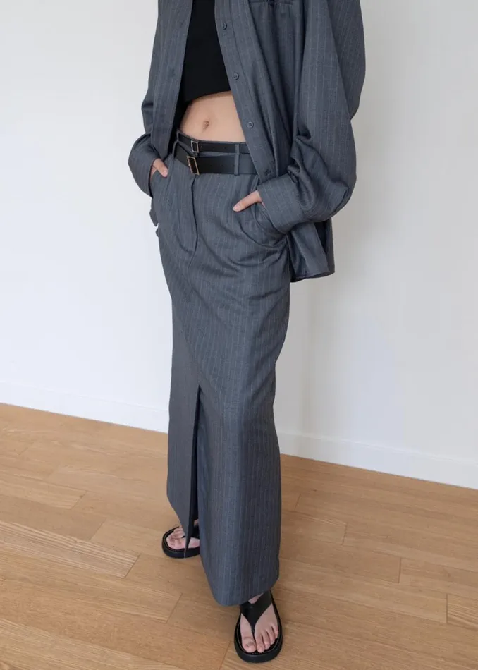 Women The Frankie Shop Bottoms Kerry Maxi Skirt Grey Pinstripe