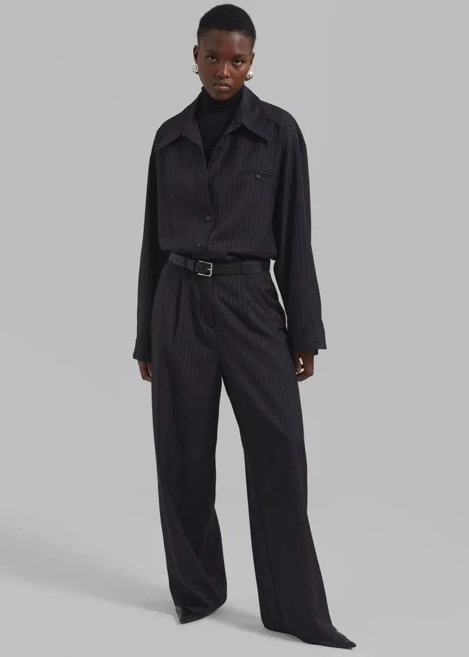 Women The Frankie Shop Bottoms Kerry Trousers Black Pinstripe