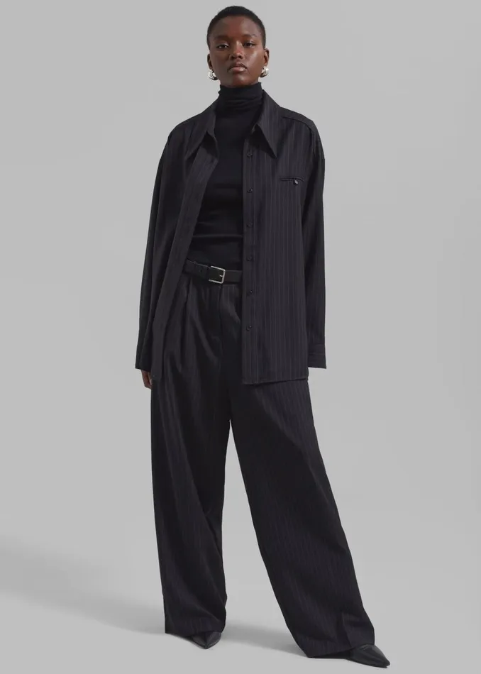 Women The Frankie Shop Bottoms Kerry Trousers Black Pinstripe