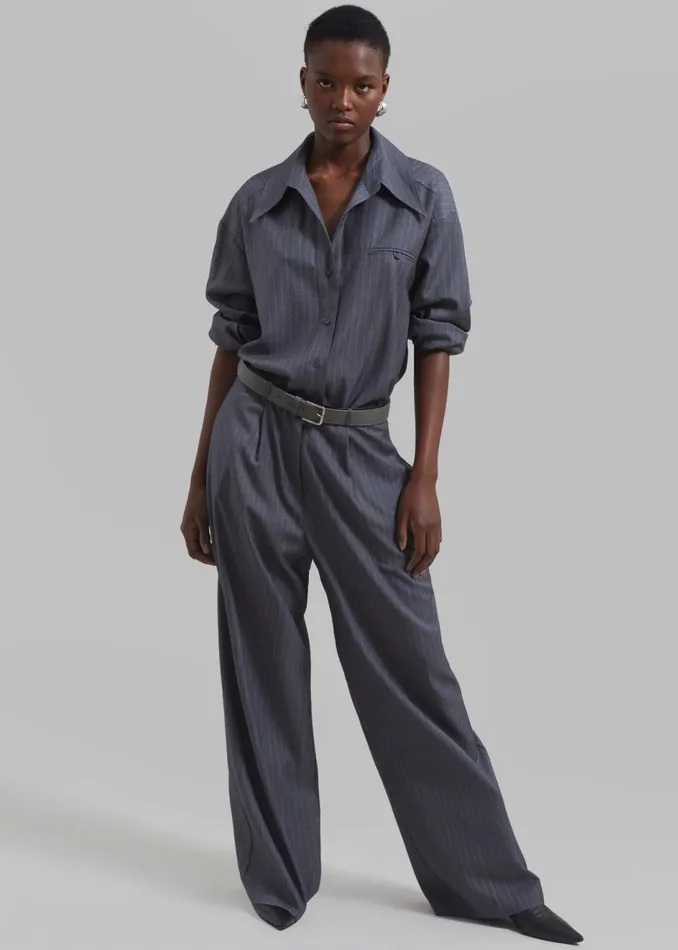 Women The Frankie Shop Bottoms Kerry Trousers Grey Pinstripe