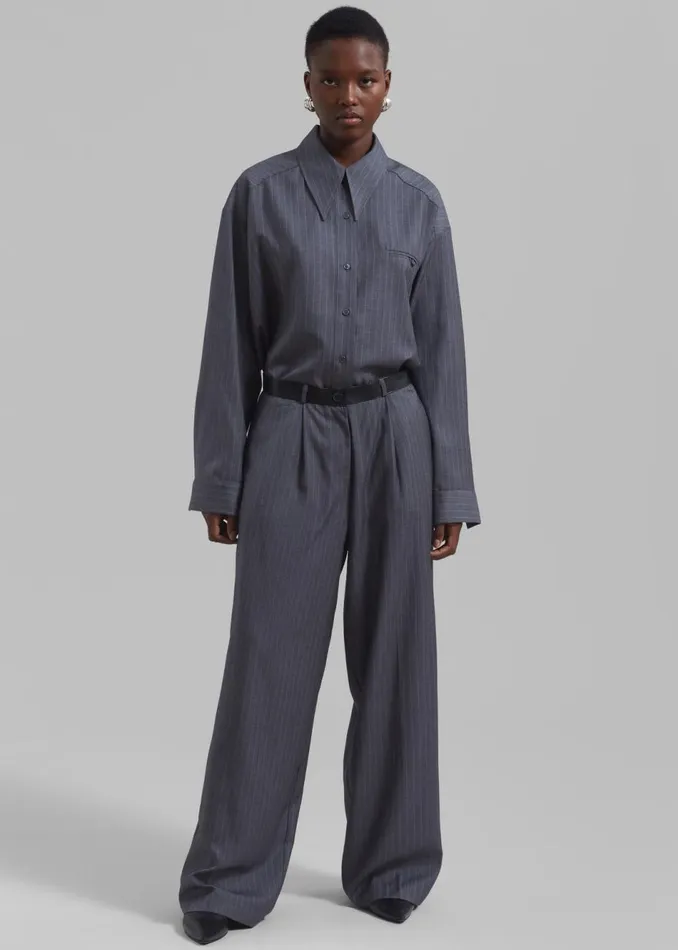 Women The Frankie Shop Bottoms Kerry Trousers Grey Pinstripe