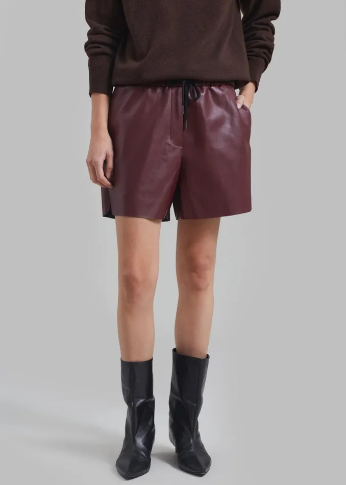 Women The Frankie Shop Bottoms Kine Faux Leather Shorts Burgundy