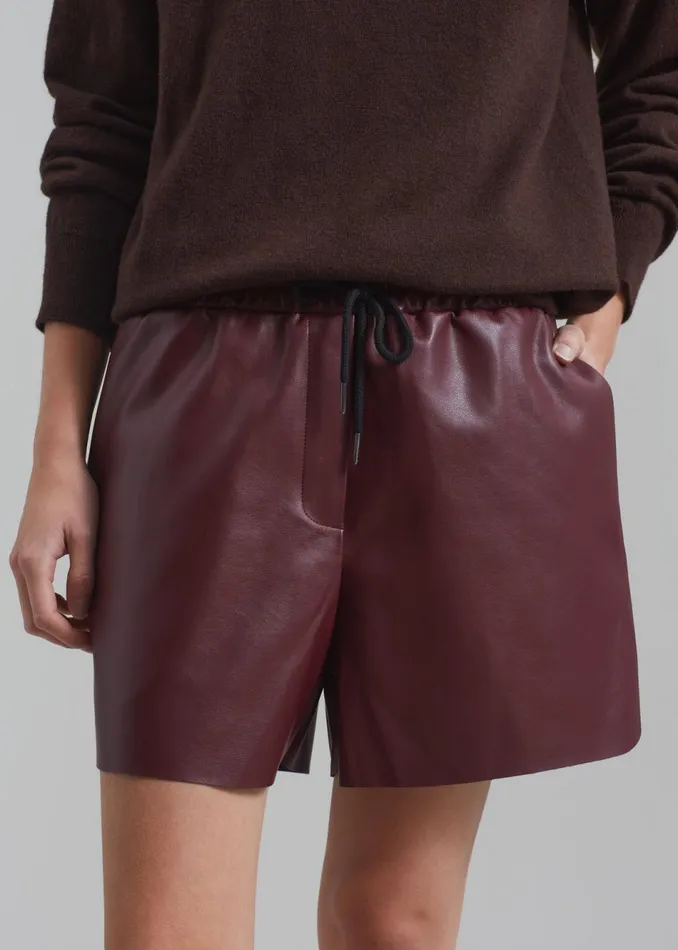 Women The Frankie Shop Bottoms Kine Faux Leather Shorts Burgundy