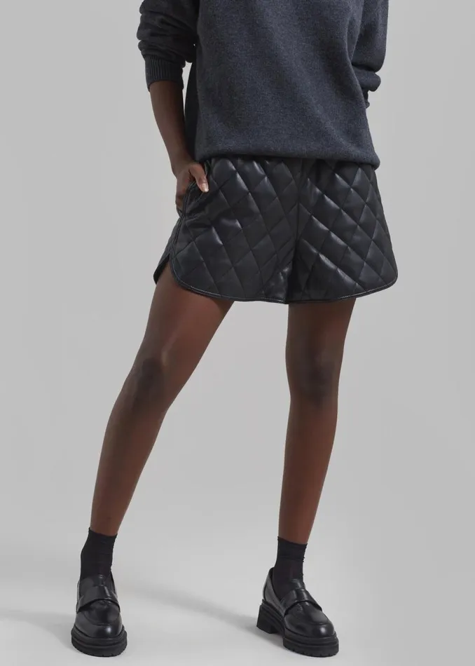 Women The Frankie Shop Bottoms Kingston Faux Leather Quilted Shorts Black