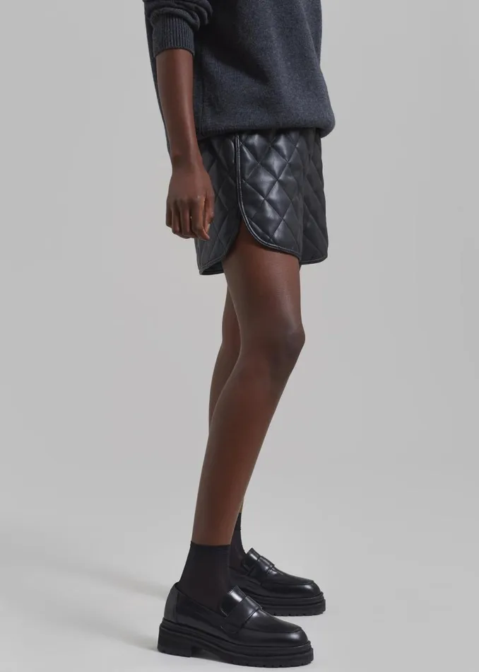 Women The Frankie Shop Bottoms Kingston Faux Leather Quilted Shorts Black