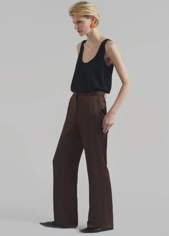 Women The Frankie Shop Bottoms Kit Satin Trousers Brown
