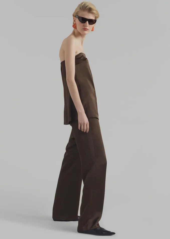 Women The Frankie Shop Bottoms Kit Satin Trousers Brown
